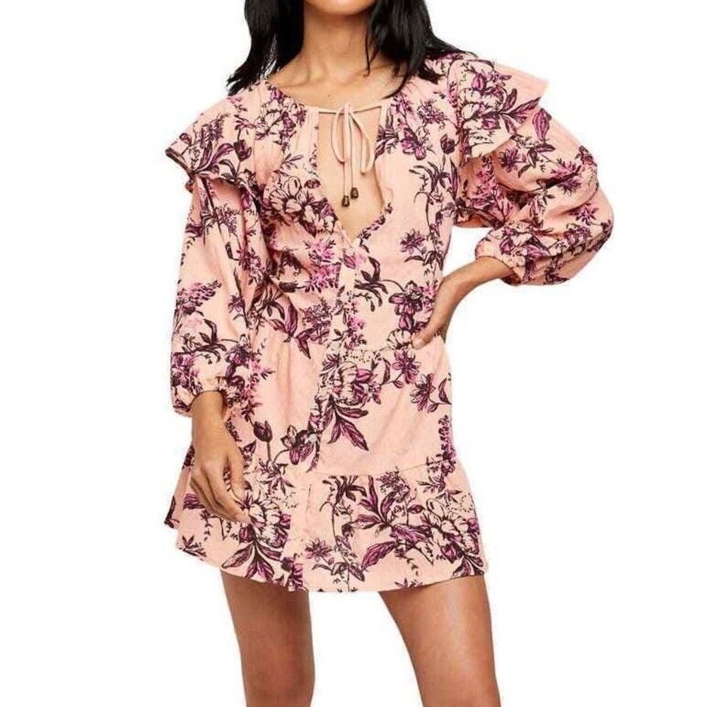 Never Worn Free People Sunbaked Floral Long Sleeve Swing Mini Dress